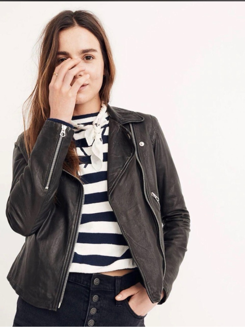 Madewell Black Leather Moto Jacket with Silver Hardware - Picture 2 of 9